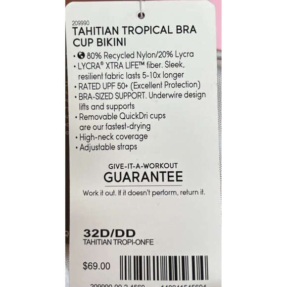 Athleta Tahitian Tropical Underwire 32D/DD Bra Cup‎ Bikini Top NWT - Picture 5 of 5